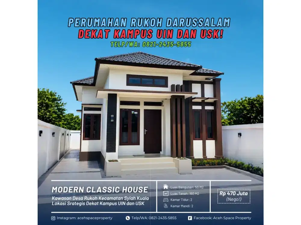 Dijual Rumah Dekat Kampus UIN dan USK - Berlokasi di Kawasan Rukoh Darussalam!