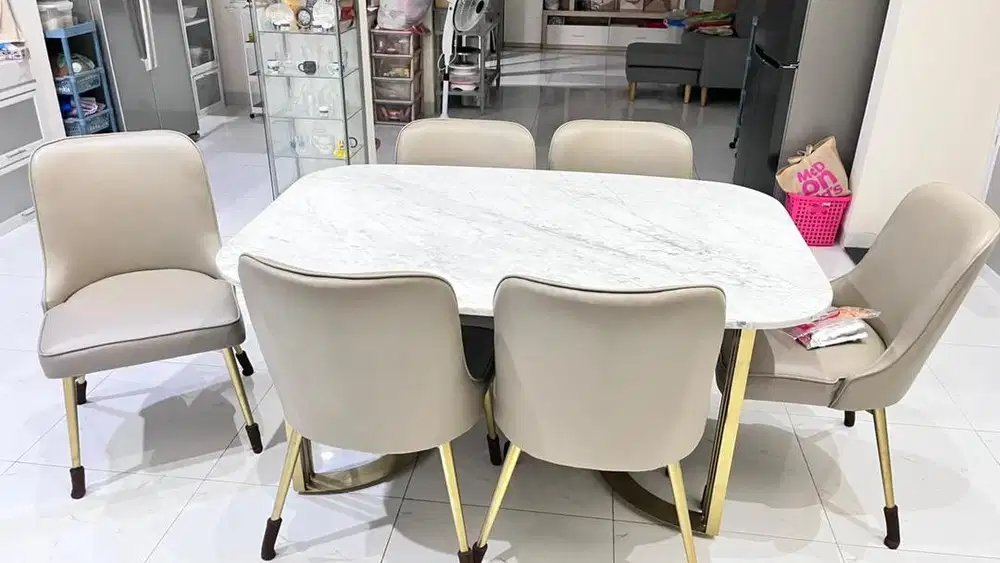 Meja Makan Marmer + 6 kursi