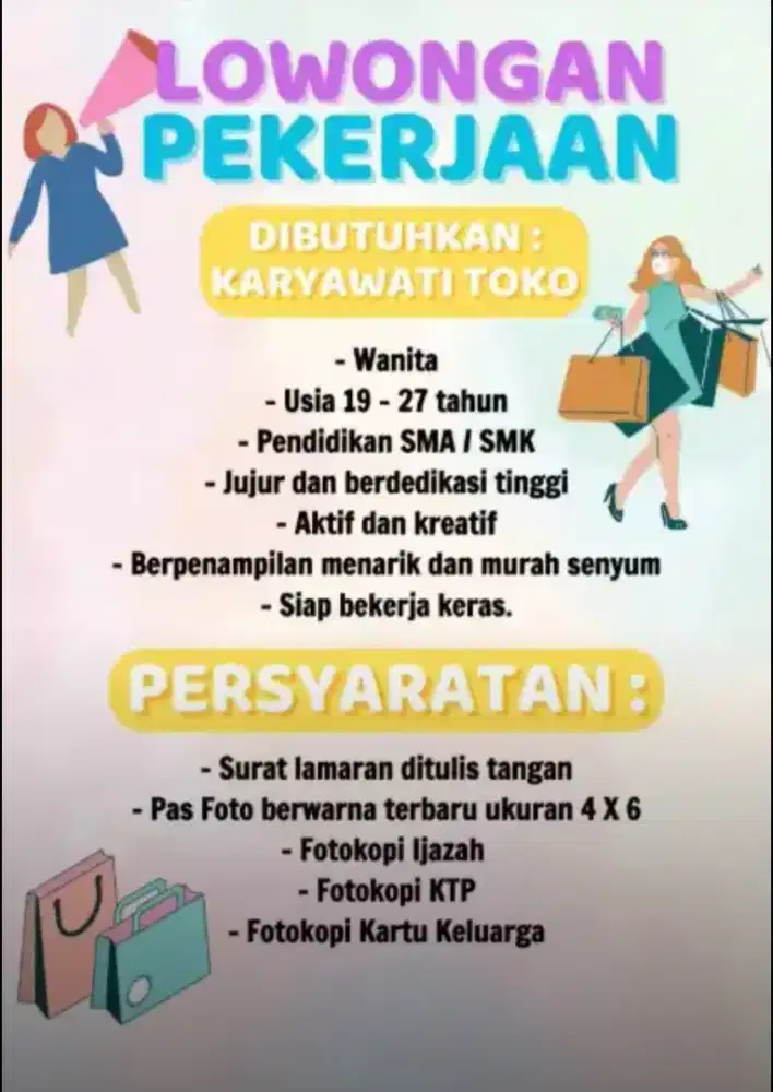 Dibutuhkan karyawati Toko di Pasar Atom Mall Surabaya