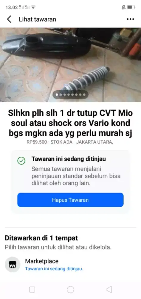 Slhkn plh slh 1 dr tutup CVT Mio soul atau shock Vario murah sj cptdpt
