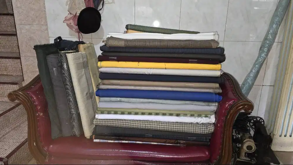 Jas, celana bahan dan bahan gulungan untuk jas, kemeja dan celana