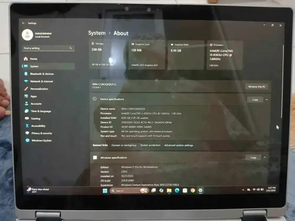 Laptop Touchscreen 360 Panasonic i5 Gen 8  RAM 8GB