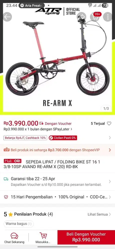 Sepeda Lipat Re Arm X RED BLACK NEW !!!