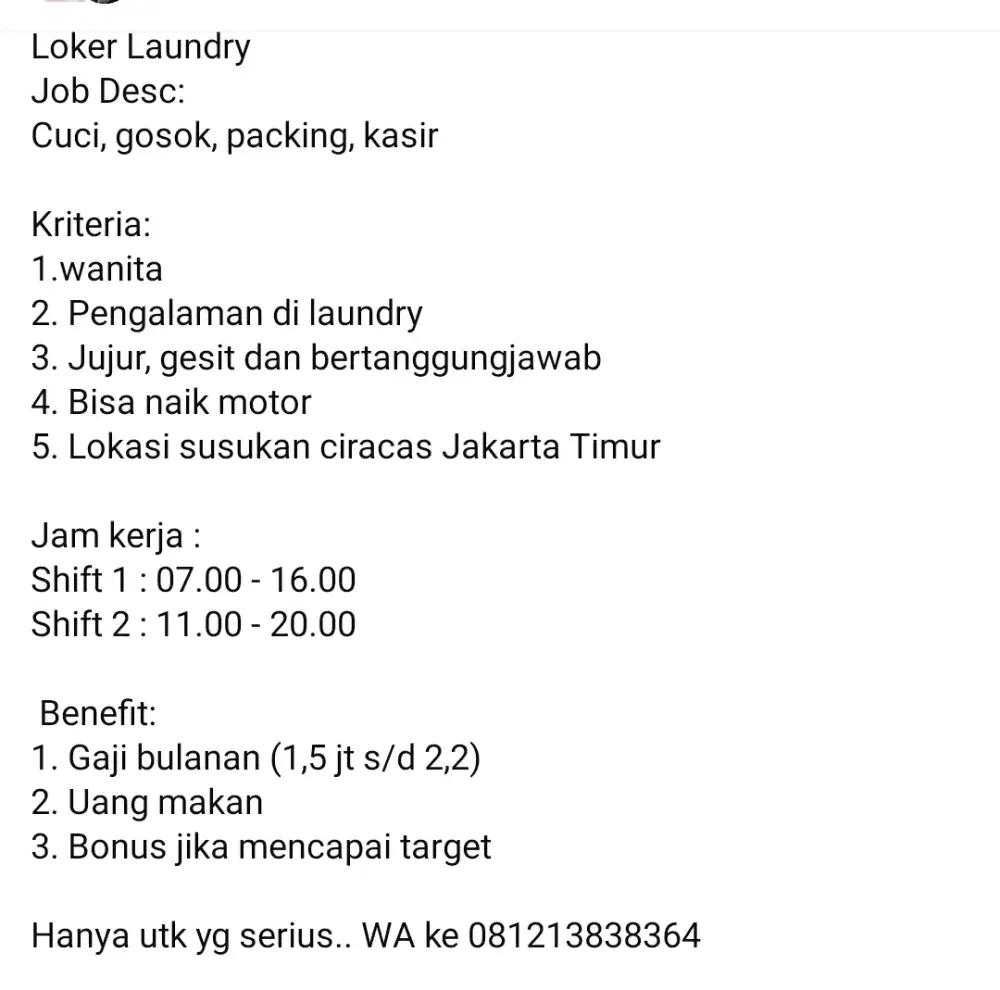 Lowongan Karyawan Laundry