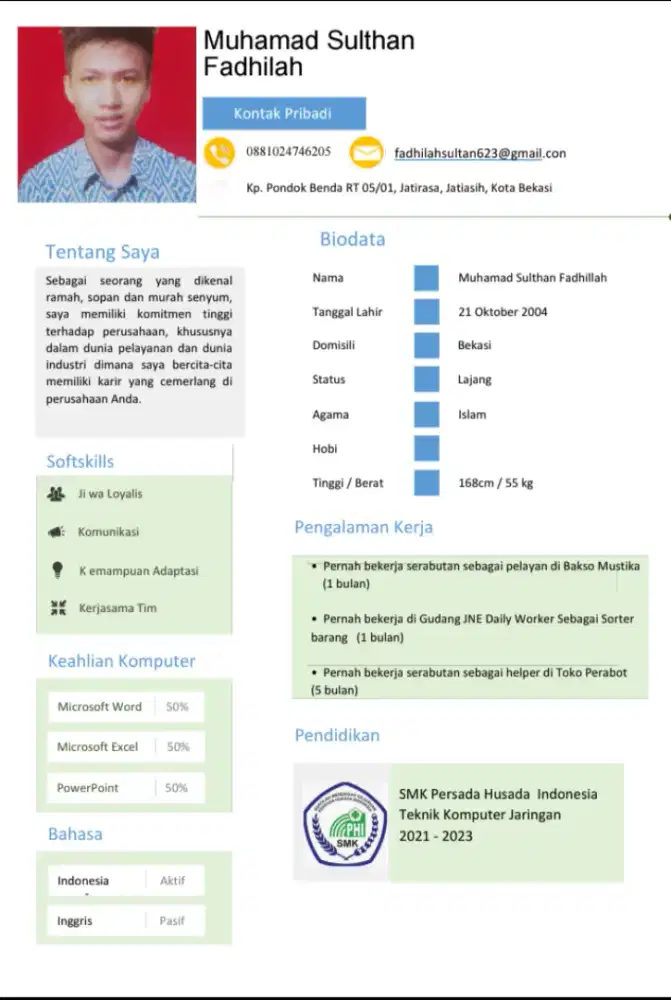 Saya mau berkeja ada mes dan makan perhari