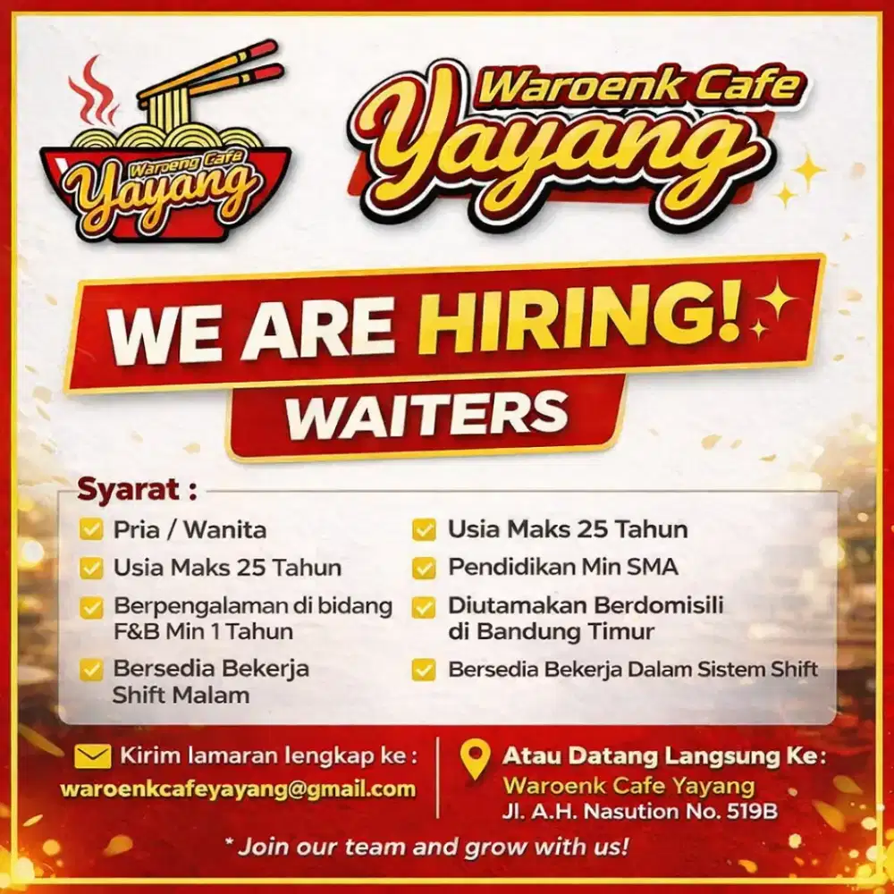 Dibutuhkan Waiters Cafe Cibiru