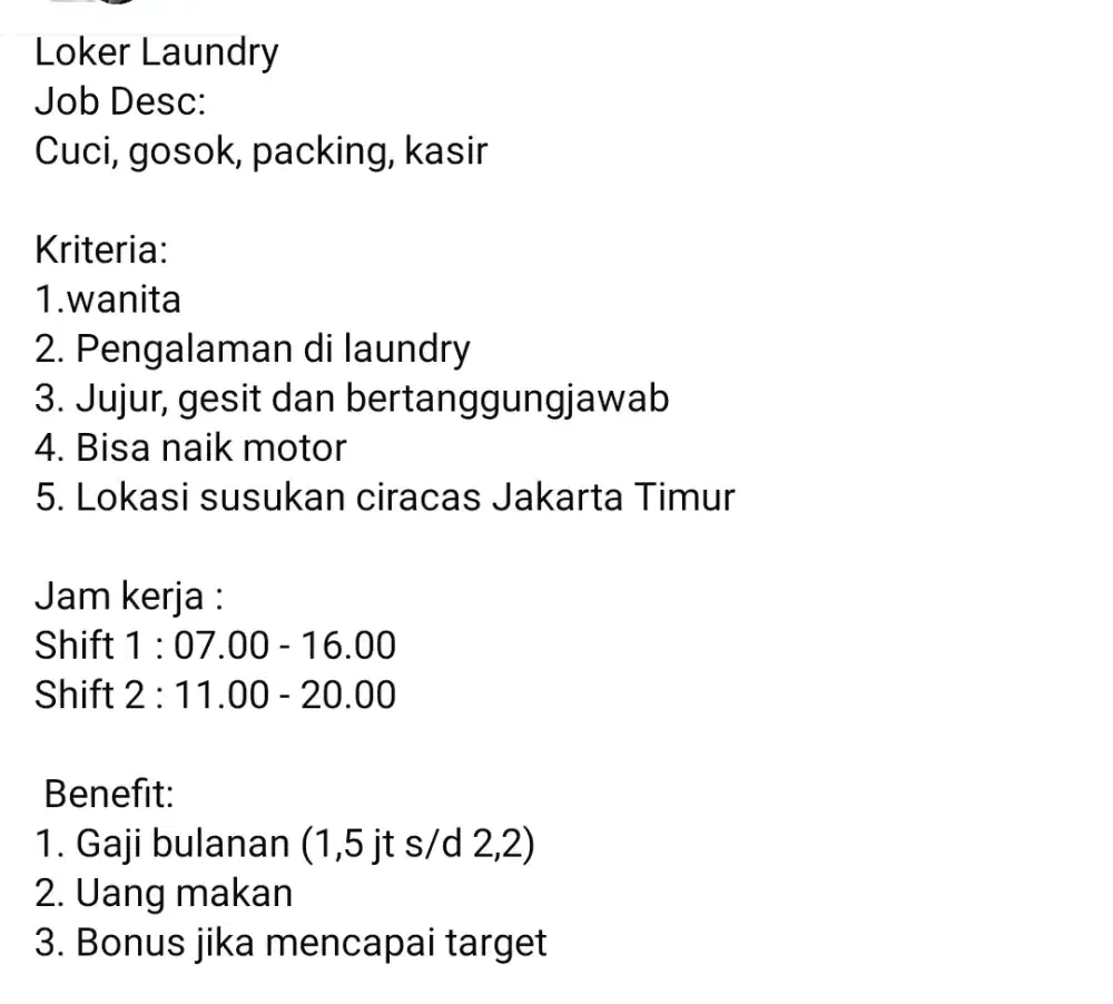 Lowongan Karyawan Laundry