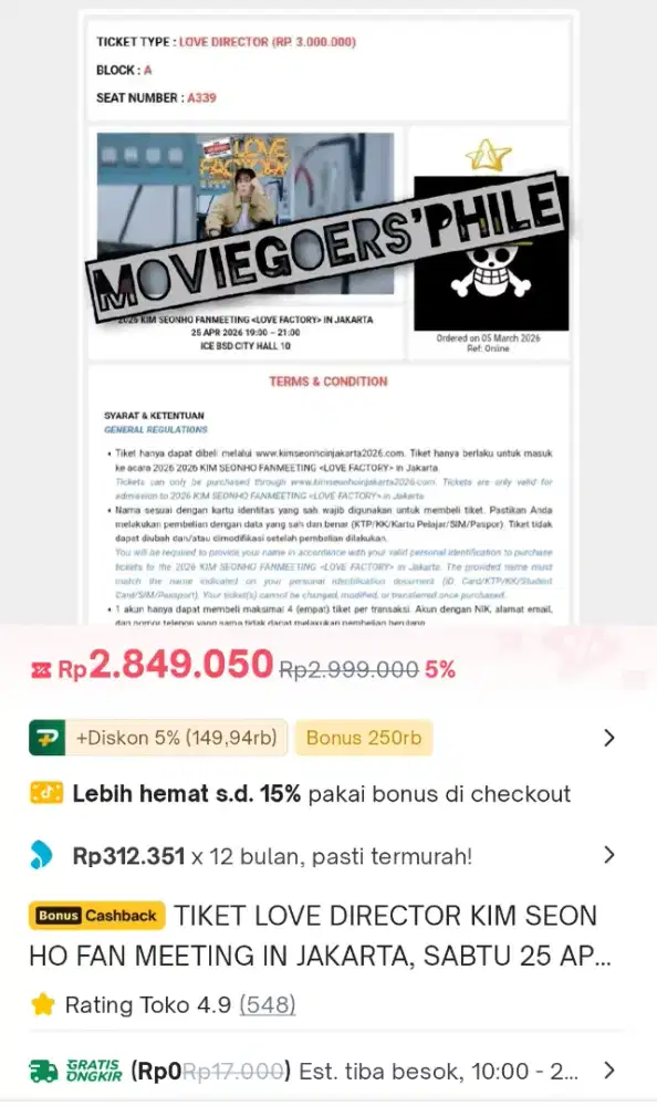 WTS 1 TIKET LOVE DIRECTOR KIM SEON HO FAN MEETING JAKARTA, 25 APRIL'26