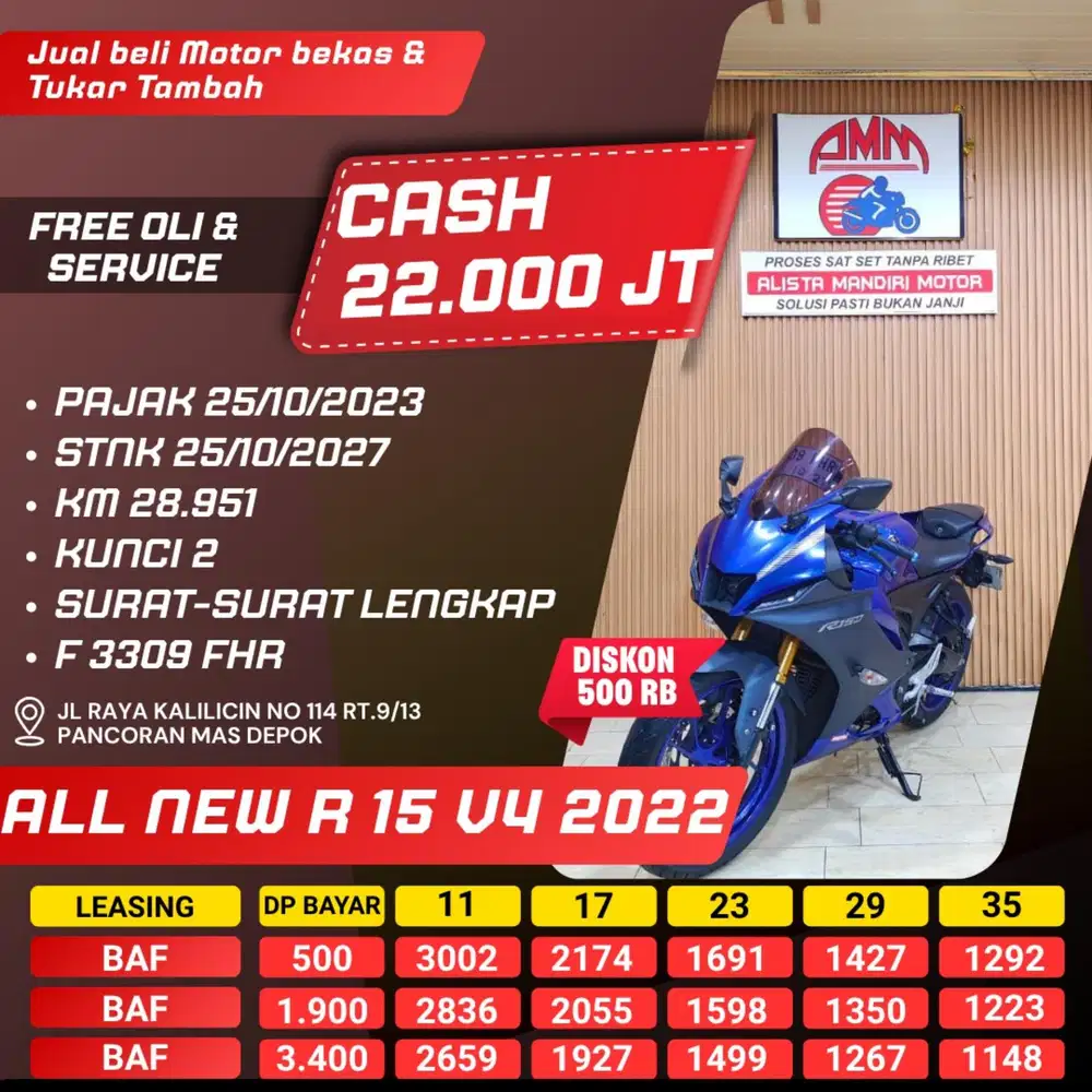 ALL NEW R 15 V4 2022 DP 500 CASH / KREDIT ALISTA