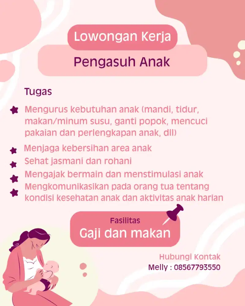Dibutuhkan pengasuh anak (bayi usia 3 bulan)
