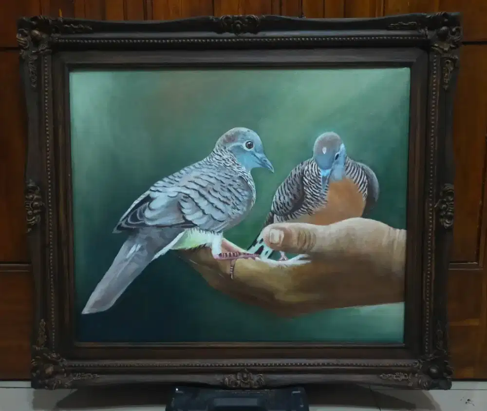 Lukisan kanvas perkutut satriya pinayung dan junjung drajat yg tau sj