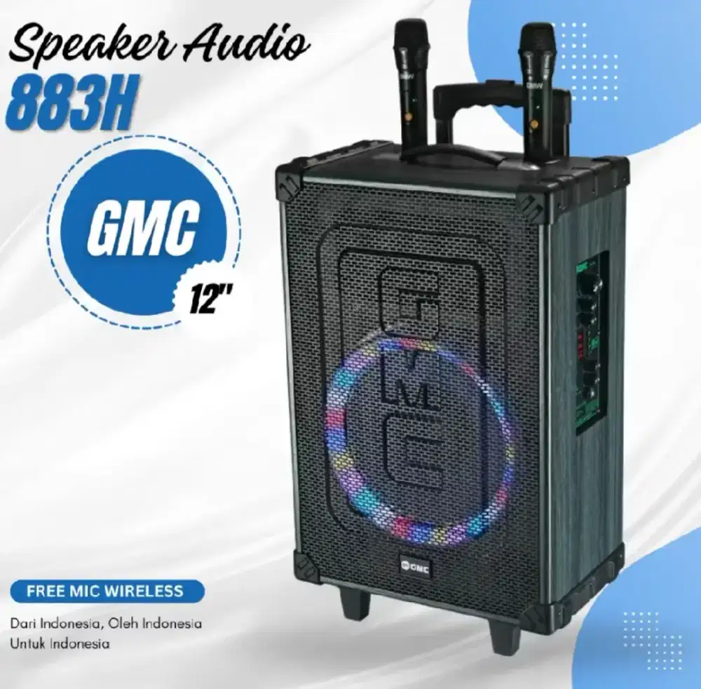 GMC Speaker Trolley 883M 883H 12inch FREE Mic Wireless Garansi Resmi