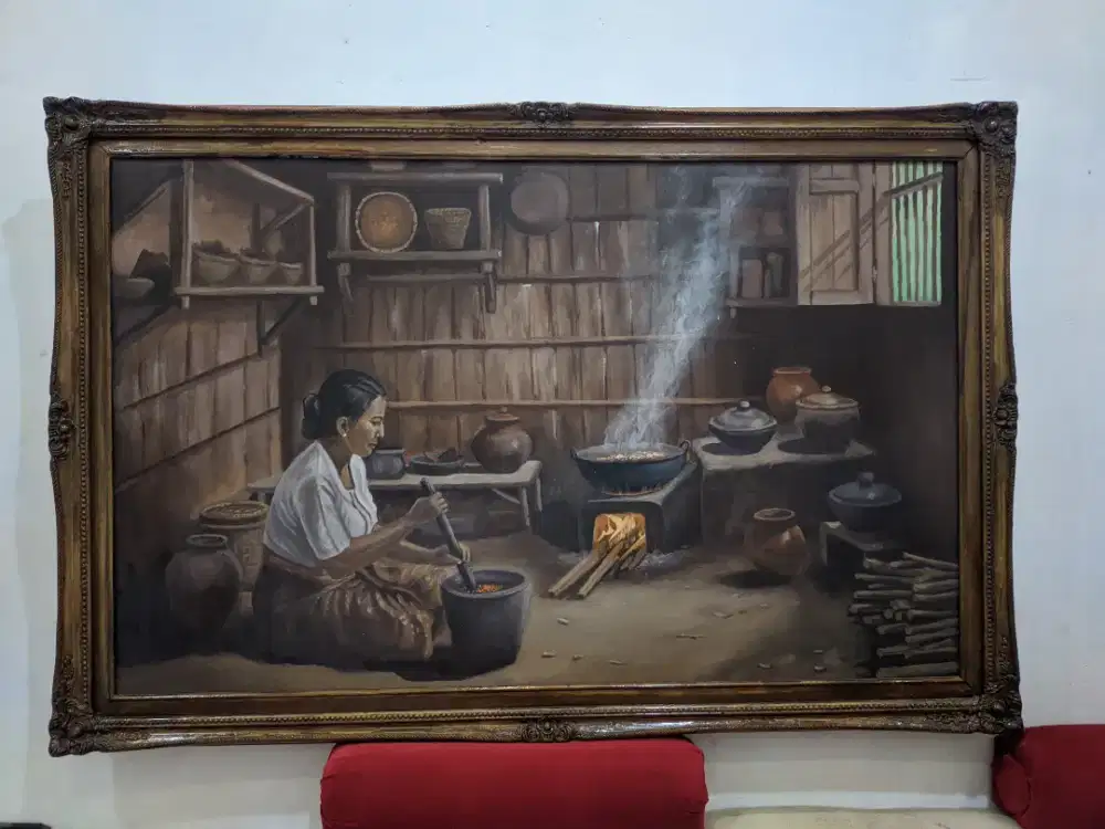 Lukisan kanvas ibu memasak ukuran 135×90 cm