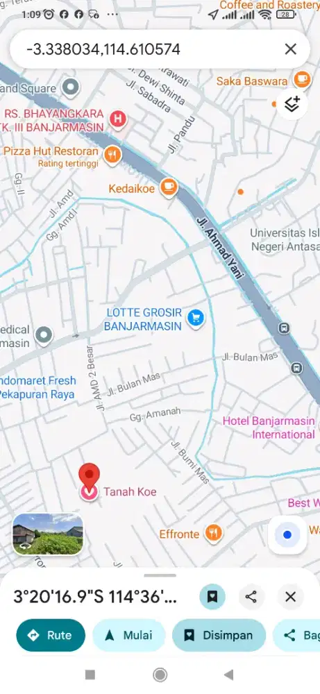 Tanah Strategis dekat PlyOver di Pusat Kota Banjarmasin