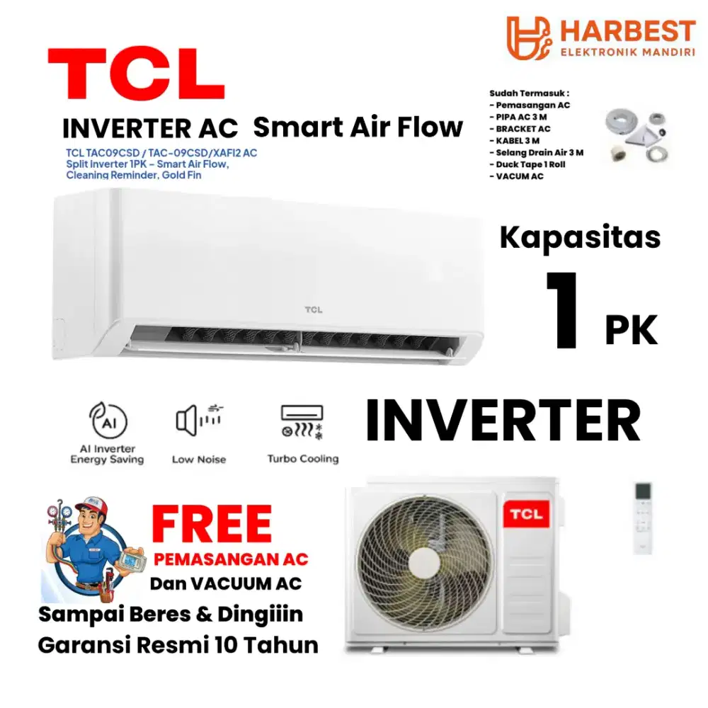 TCL AC INVERTER 1 PK TAC-09CSD/XAFI2 AI Tech GentleCool Fast Cooling