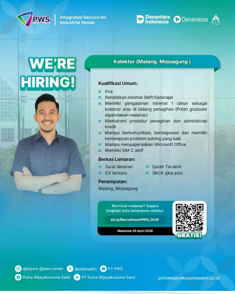 Dibutuhkan kurir collector penempatan Mojoagung dan malang.