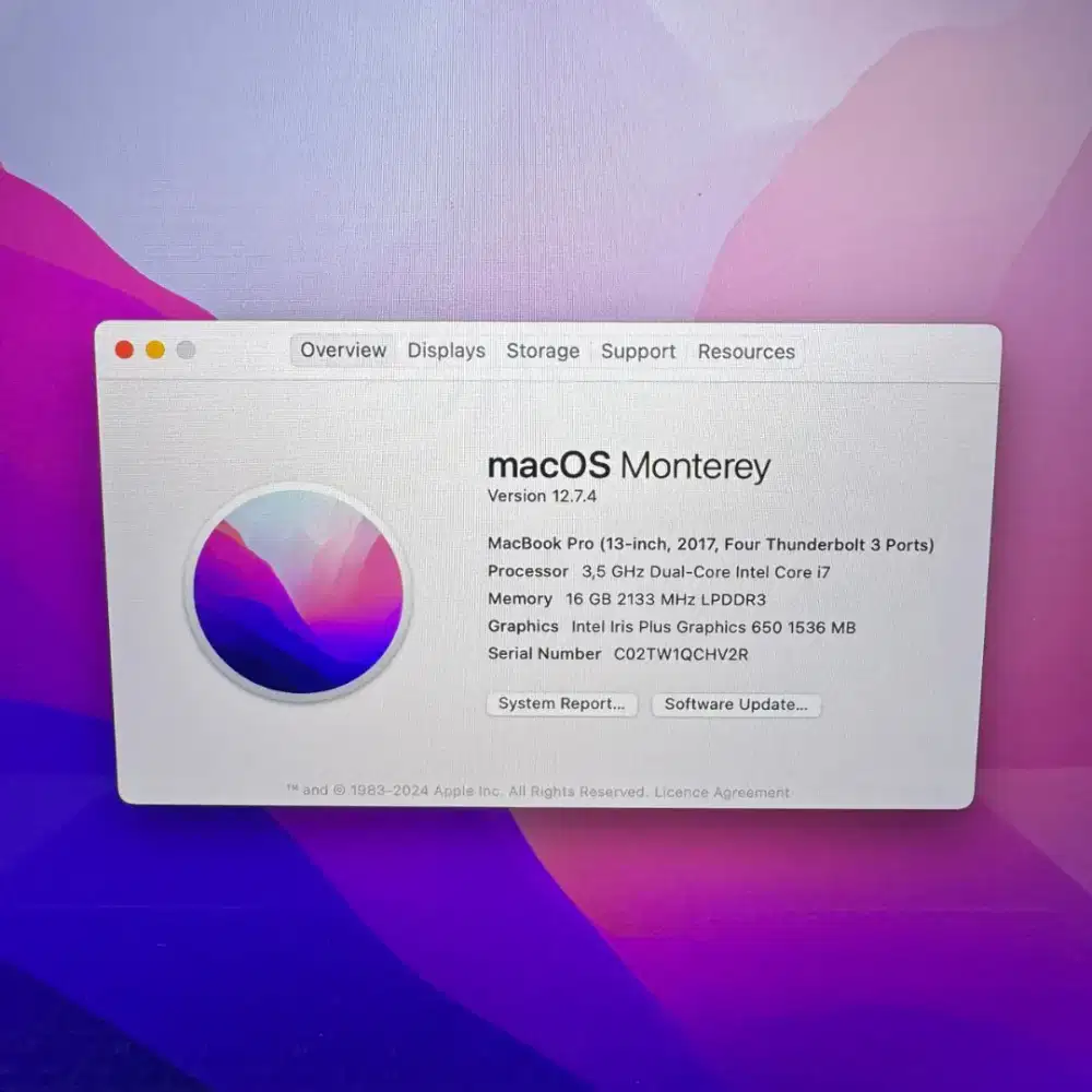 Macbook Pro 2017 Touchbar Core I7 layar 13 Inch Ram 16 Ssd 512 Grey