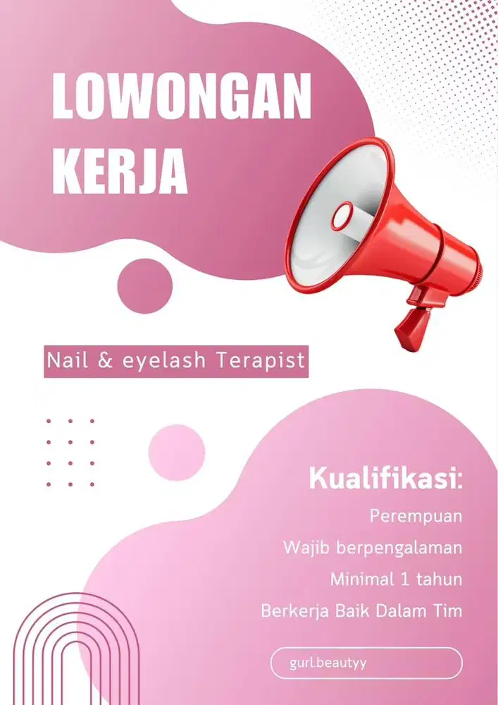 Lowongan kerja Nail dan eyelash Terapist berpengalaman