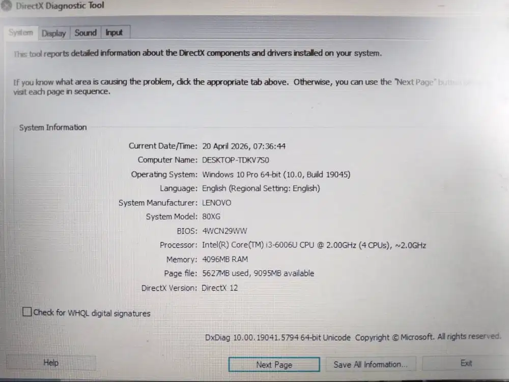 JUAL BU - LENOVO CORE I3 6006U MEMORY 4GB