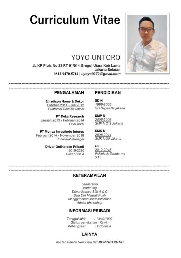 Mencari kerja Driver pribadi/ asisten pribadi