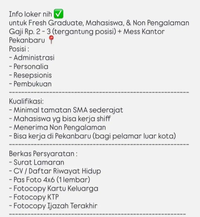 Lowongan Kerja Pekanbaru