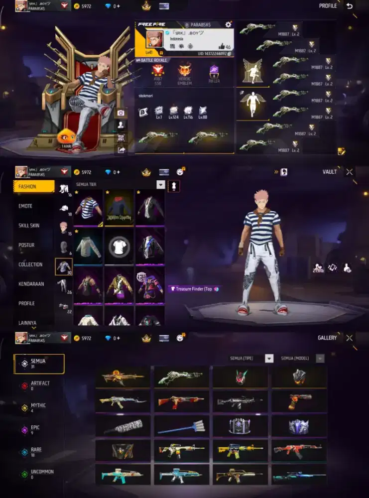 Jual akun ff spek polosan