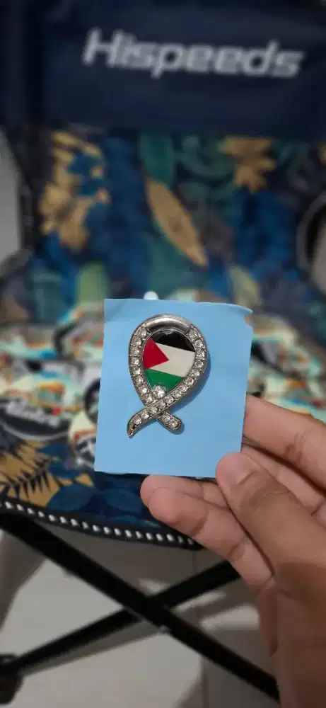 Bros Jilbab Mewah Palestine Ribbon - Pin Aksesoris Permata Kristal