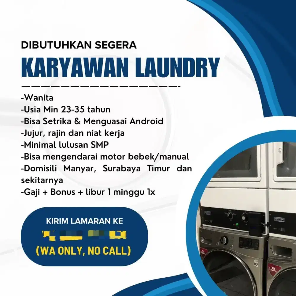 Butuh Segera Karyawan Laundry Ngagel Surabaya