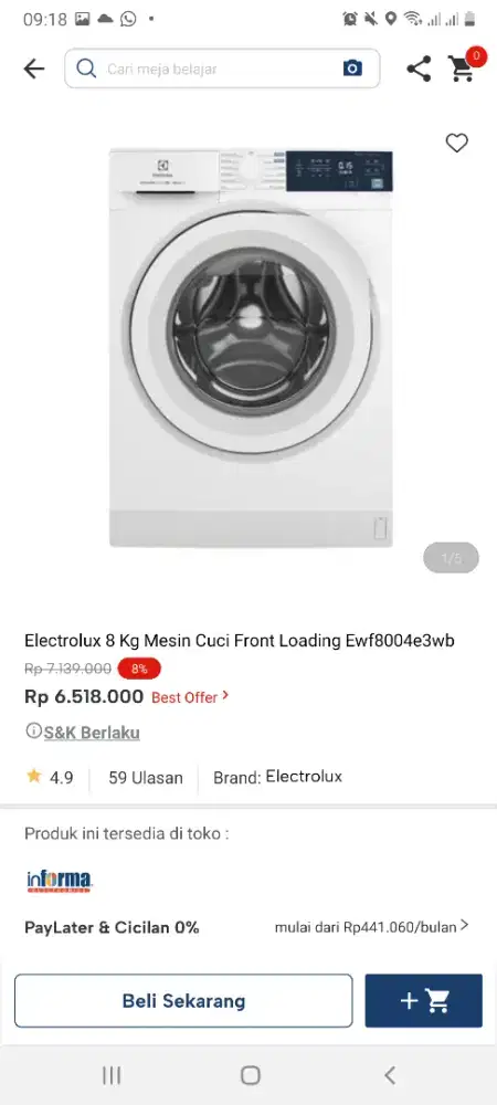 Electrolux mesin cuci 8kg