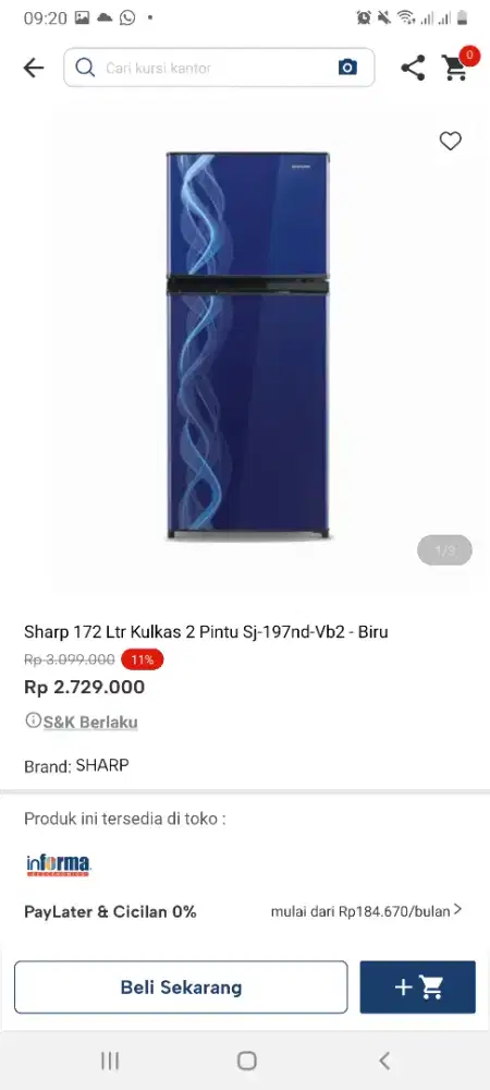 Sharp kulkas 2pintu