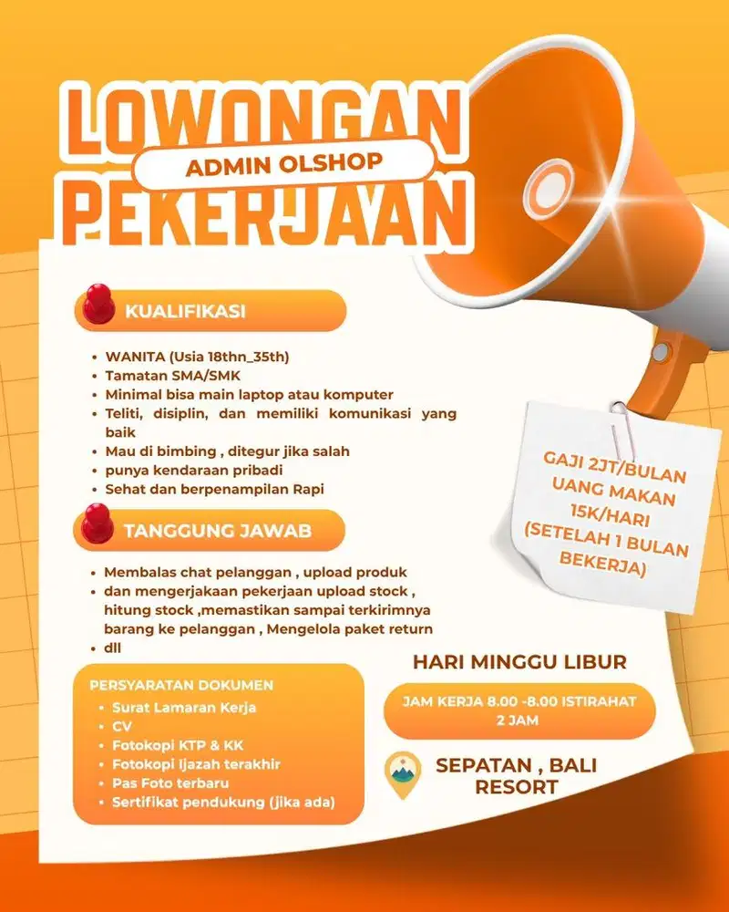 LOWONGAN KERJA ADMIN OLSHOP