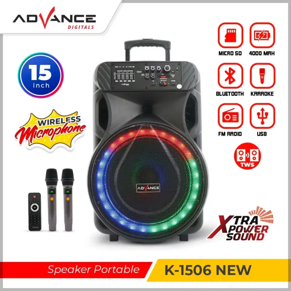 SPEAKER PORTABLE ADVANCE K1506 UKURAN 15 INCH