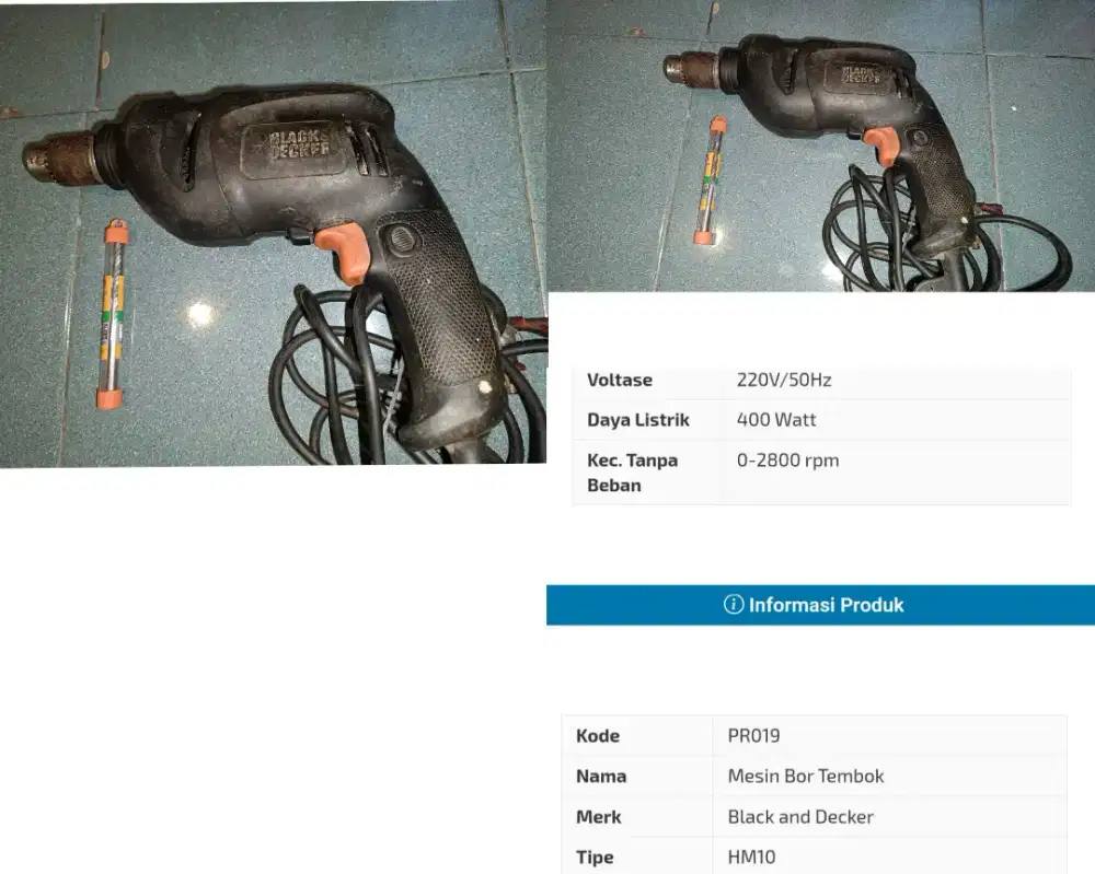 Bor listrik black decker type HM10/pro19 + mata bor baru 8 mm