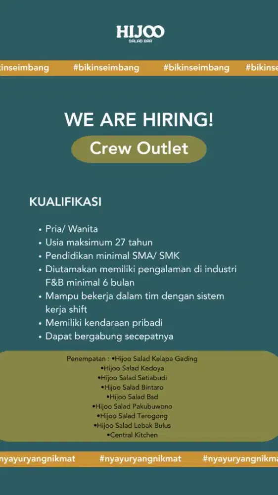 Lowongan Kerja Crew Outlet (DW)