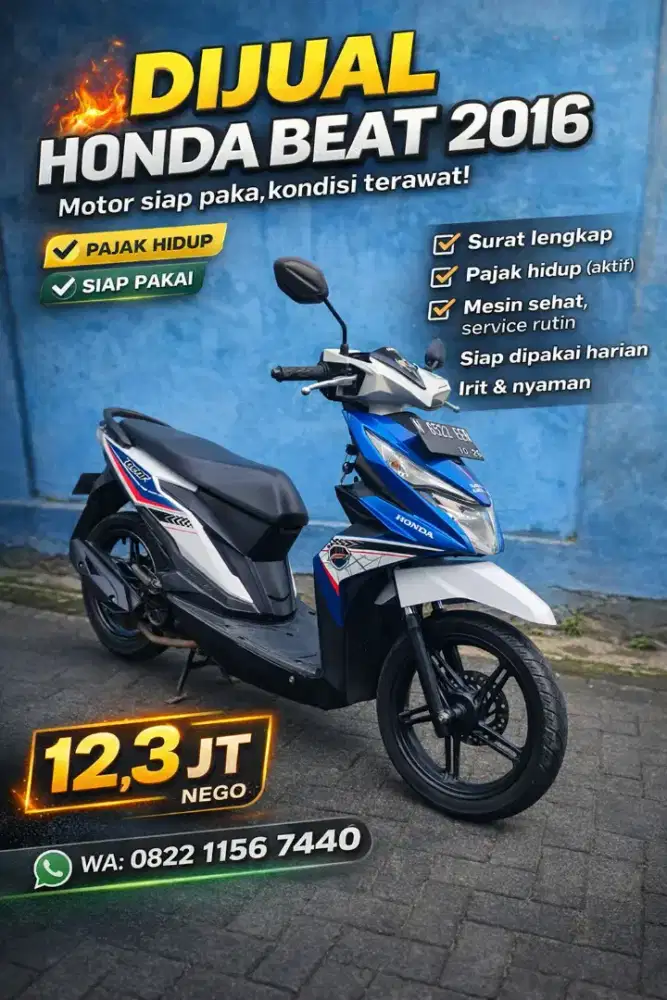 Honda Beat 2016 Istimewa – Surat Lengkap, Pajak Hidup, Siap Pakai!