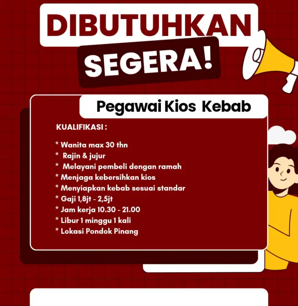 Di Butuhkan Pegawai Kios Kebab