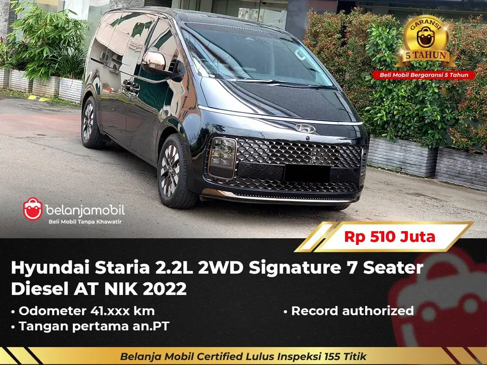 [ GARANSI 5TH ] Hyundai Staria 2.2L 2WD Signature Diesel AT Hitam 2022