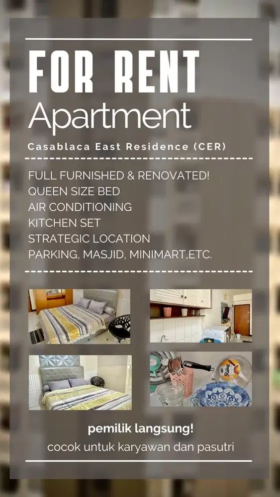 Disewakan Tahunan, Apartemen Casablanca East Residences