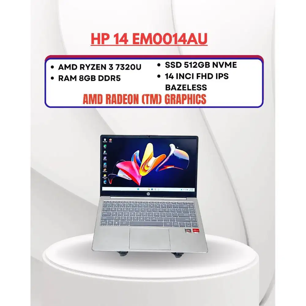 HP 14-EM014AU AMD RYZEN 3 7320U RAM 8GB SSD 512GB NVME 14inci FHD IPS
