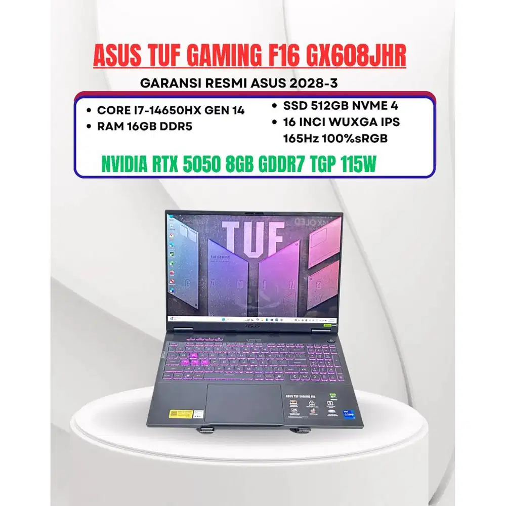 ASUS TUF F16 FX608JHR CORE I7-14650HX NVIDIA RTX 5050 RAM 16GB SSD 512