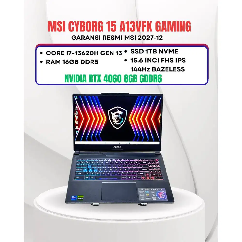 MSI CYBORG 15 A13VFK CORE I7-13620H NVIDIA RTX 4060 8GB RAM 16GB SSD 1