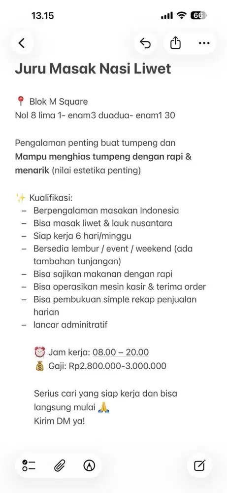 Loker Juru Masak Nasi Liwet