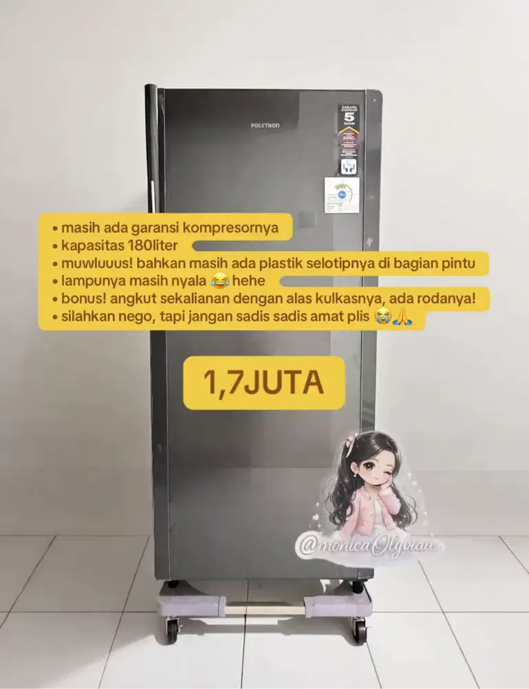 Kulkas 1 Pintu Merk Polytron 180 Liter
