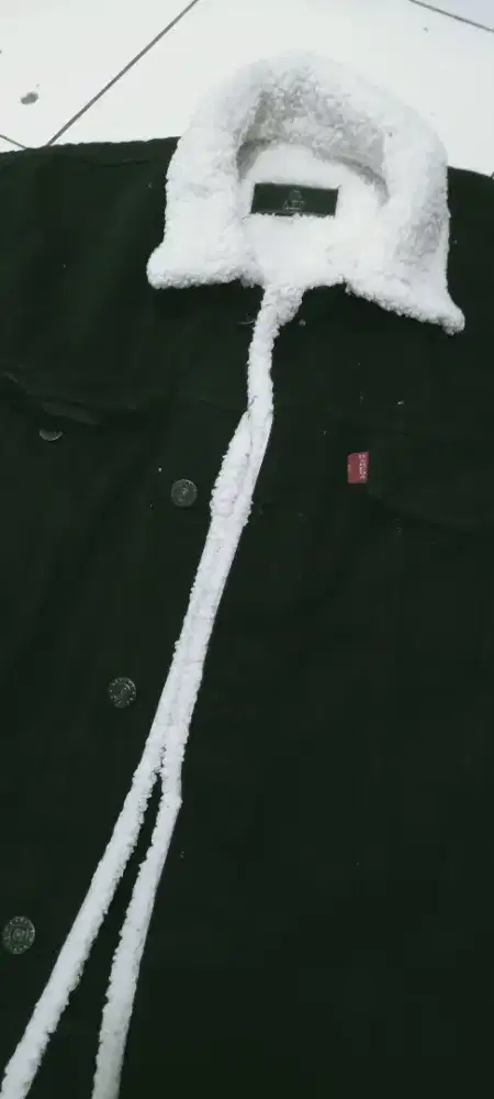 Jual jaket jeans sherpa bulu wall oversize jacket denim tebal