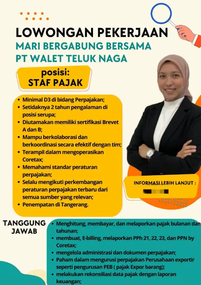 Dibuka lowongan pekerjaan Posisi STAF PAJAK