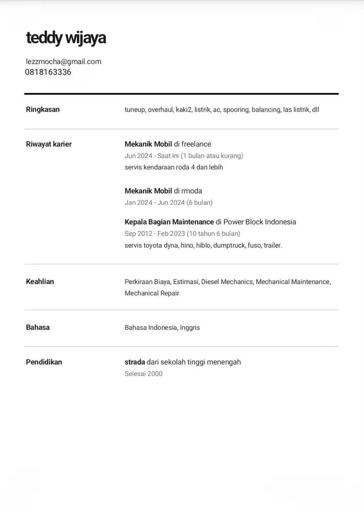 cari kerja sebagai mekanik maintenance kendaraan