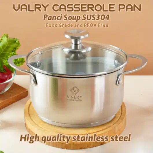 Valry Panci Casserole Stainless Steel 304 Premium Wajan Stock Pot 20CM