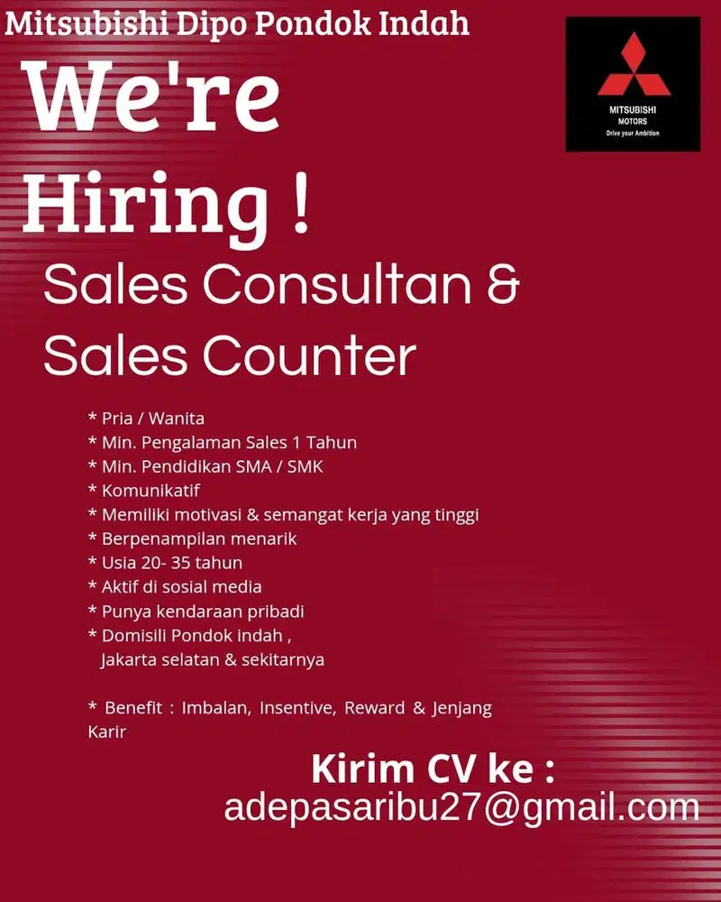 Dibutuhkan sales counter & sales force