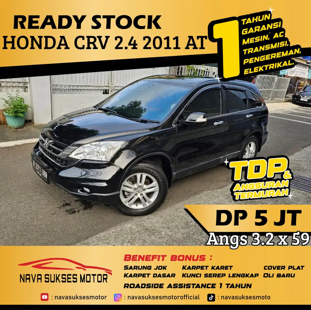 TDP 5 Jt Angs Termurah Honda CRV 2.4 2011 Matic Hitam Low Km Like New