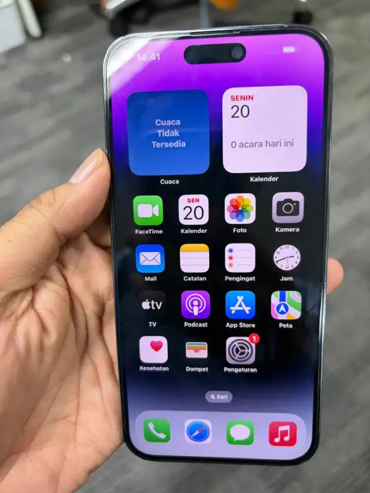 Dijual I phone 14 promax 128 x Ibox purple like new